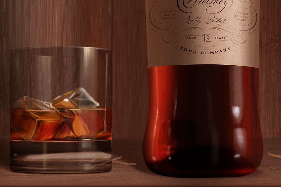 威士忌洋酒酒瓶外观样机 Whiskey mock-up light label 2插图