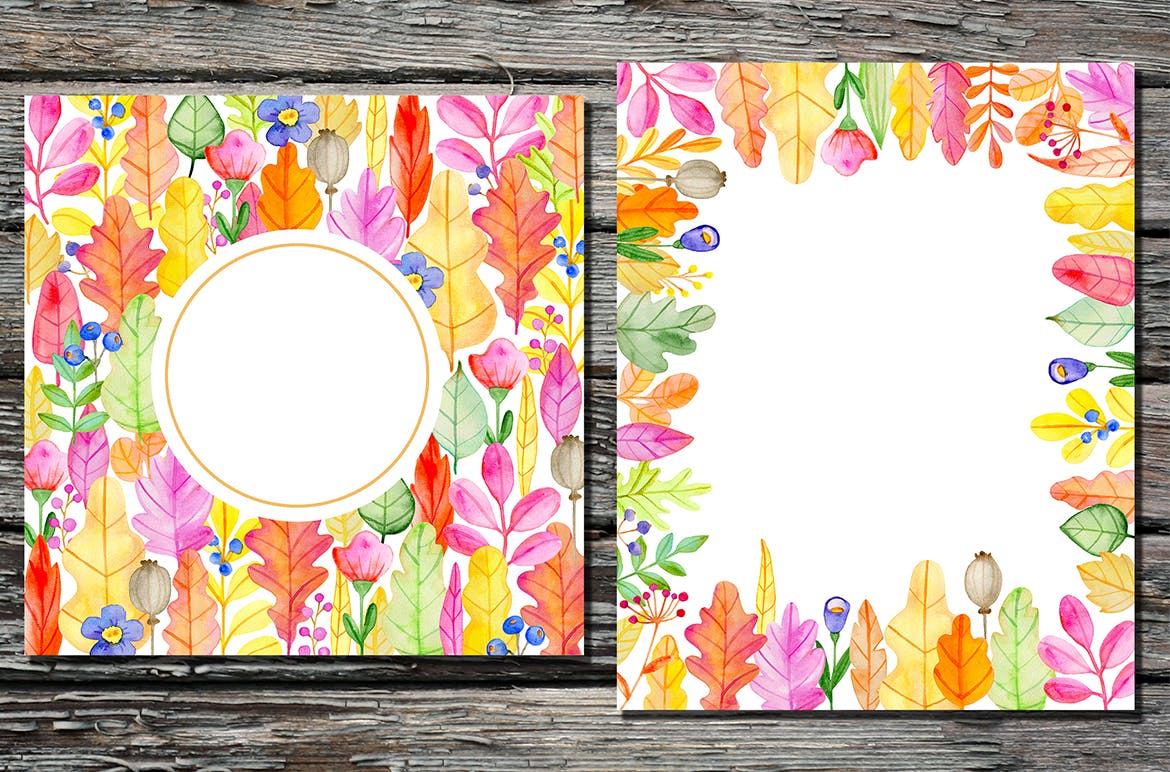 水彩手绘秋天花卉图案PNG素材 Fall Colors Watercolor Design Kit插图(2)