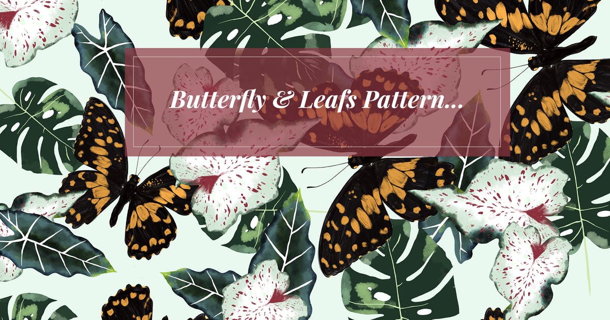 蝴蝶＆落叶高清图案纹理素材 Butterfly & Leafs Pattern插图