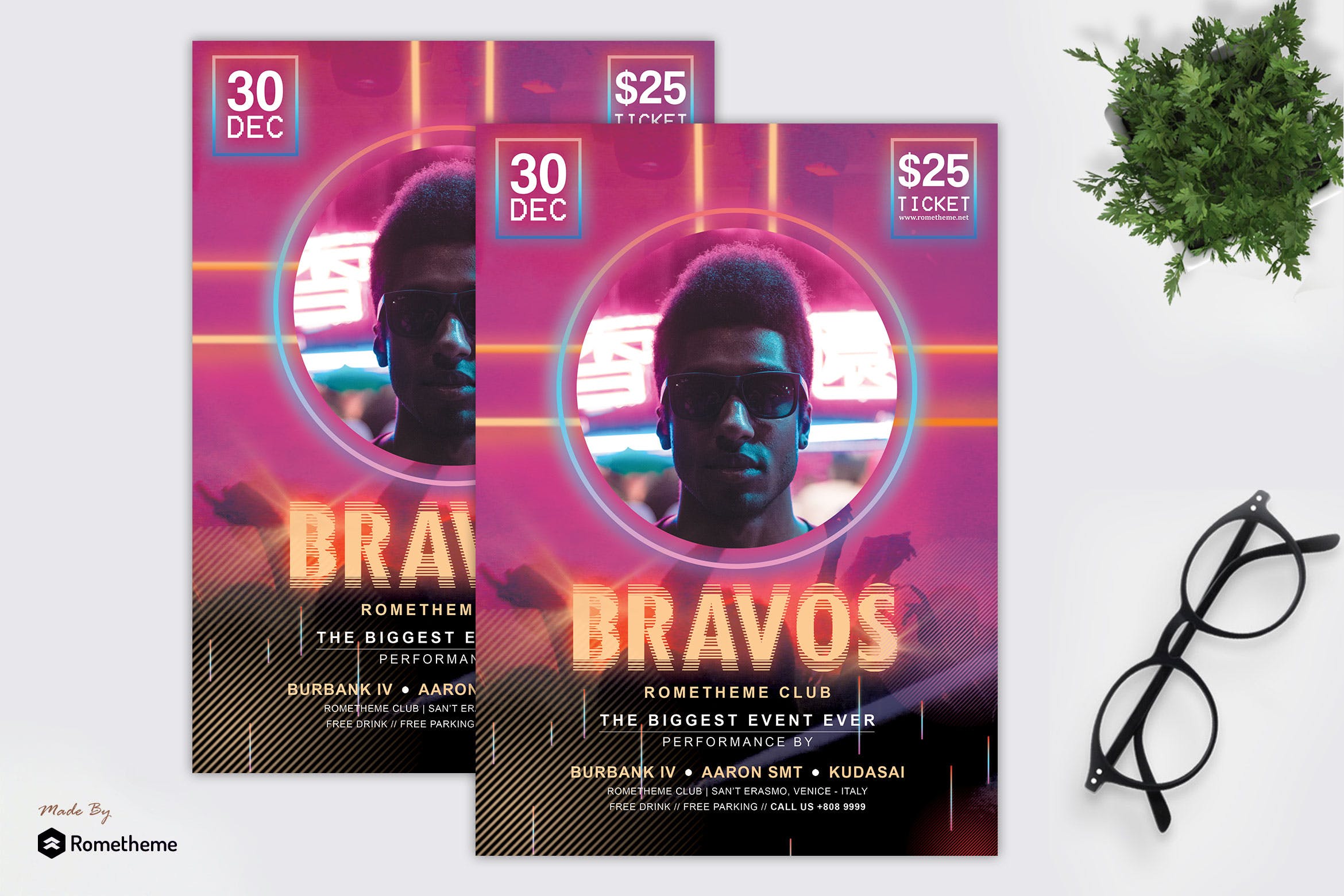 音乐派对主题活动海报传单设计模板 Bravos – Music and Party Flyer HR插图