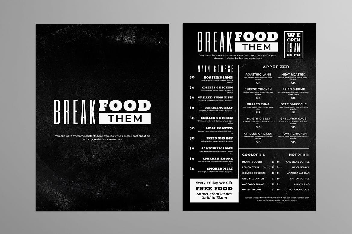 黑板粉笔画排版风格西餐厅/咖啡店菜单设计模板v13 Blackboard Food Menu. 13插图(2)