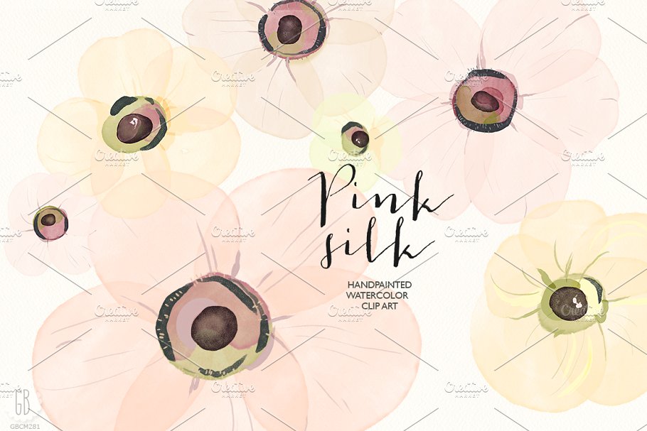 淡色系水彩少女粉植物花卉剪贴画 Watercolor pink silk flowers插图(1)