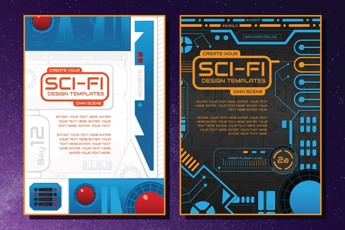 科幻主题图标&平面设计模板素材 Sci-Fi Icons and Templates插图(4)