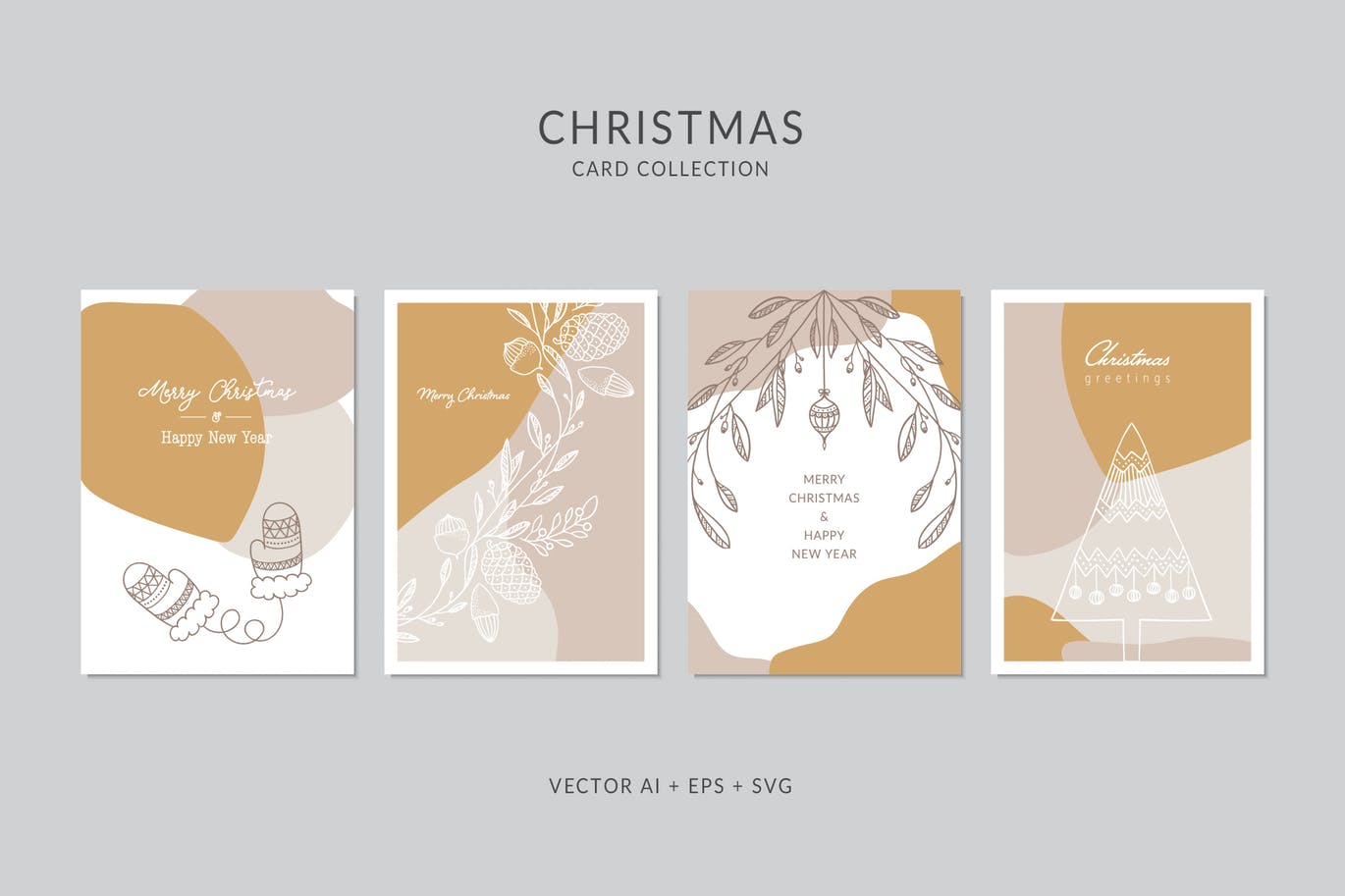 创意三色设计风格圣诞节贺卡矢量设计模板集v6 Christmas Greeting Card Vector Set插图