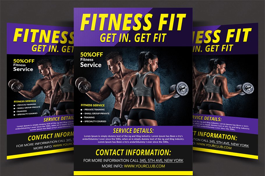 健身房俱乐部宣传海报设计模板 Body Fitness Gym Flyer Bundle插图(3)