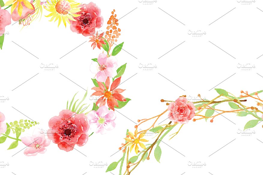 粉色水彩花环花卉剪贴画 Watercolor pink floral wreath插图(2)