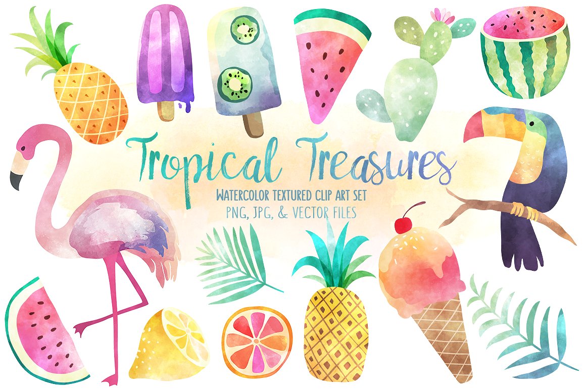 热带珍宝水彩素材合集 Tropical Treasures Watercolor Bundle插图