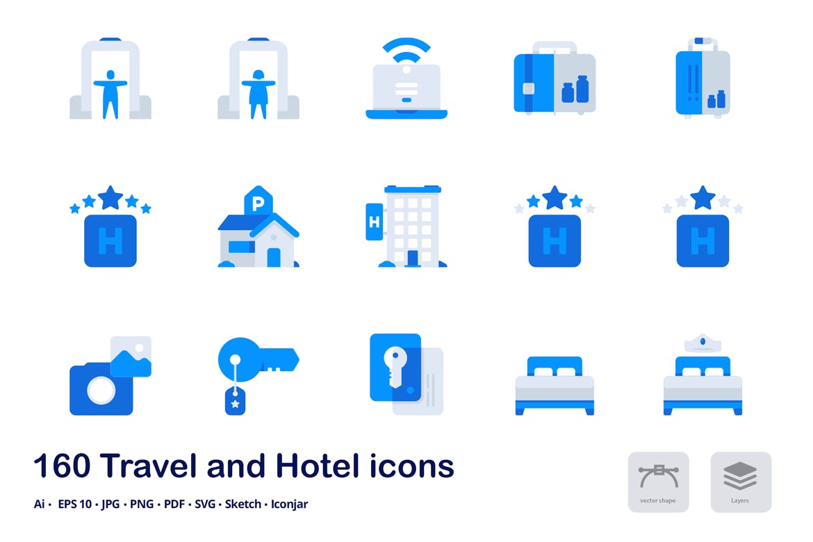 旅游&酒店主题双色调扁平化矢量图标 Travel and Hotel Accent Duo Tone Flat Icons插图(1)