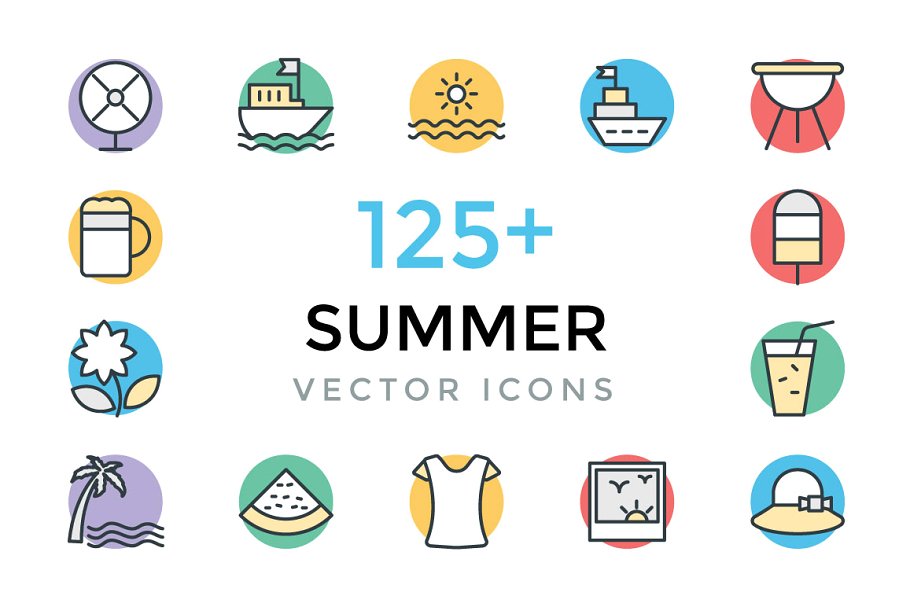 125+夏季海滩派对矢量图标 125+ Summer Vector Icons插图
