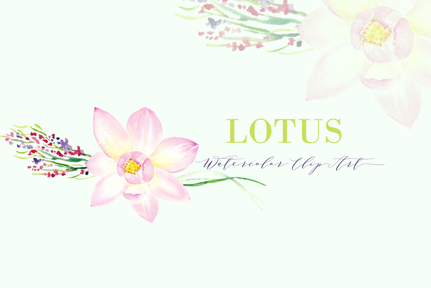 粉色莲花水彩剪贴画 Pink Lotus. Watercolor Clipart.插图(2)