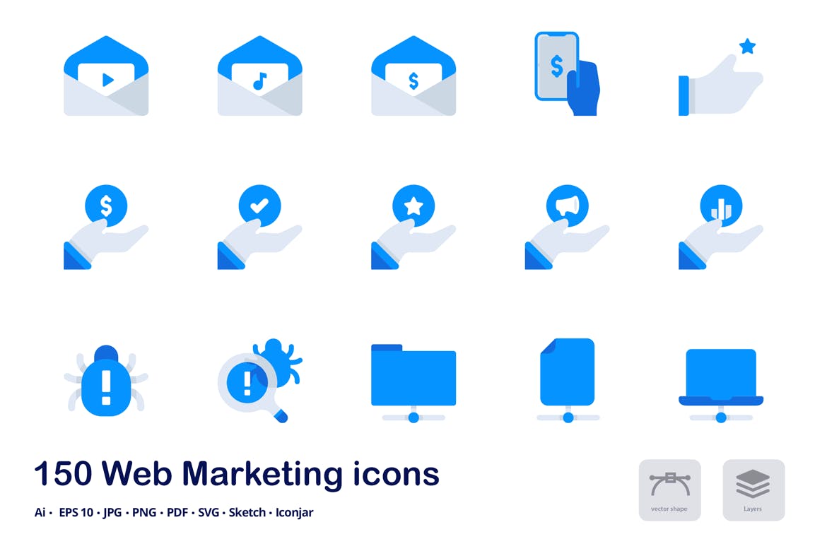 150枚网站营销双色调扁平化图标素材 Web Marketing Accent Duo Tone Flat Icons插图(5)
