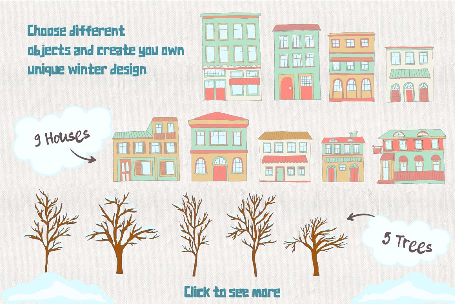 冬天的欧美小镇手绘设计素材 Illustrated Winter Town Creation Set插图(2)