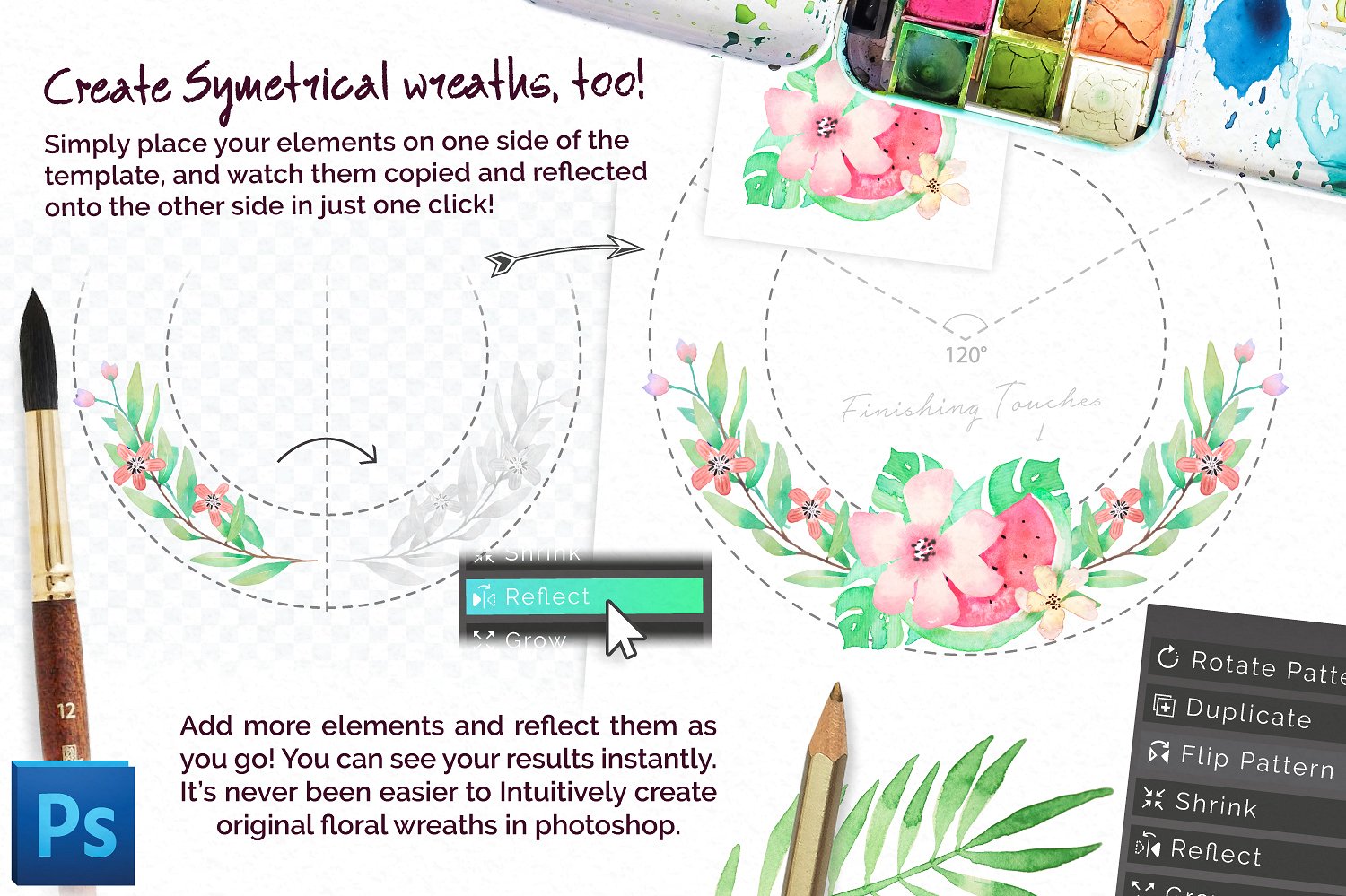 漂亮快捷花卉花环设计AI动作工具包 Universal Wreath Creator Pro插图(2)