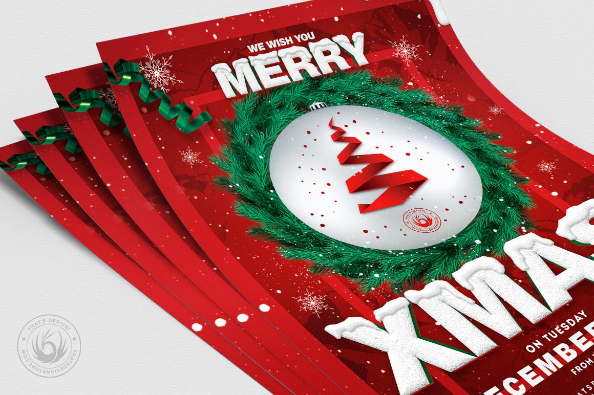 创意圣诞树平安夜活动海报传单模板v11 Christmas Eve Flyer Template V11插图(4)