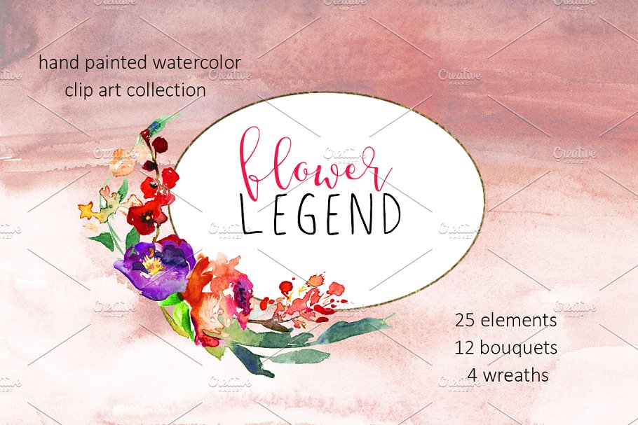 红牡丹花水彩剪切画（元素、花束&花圈） Watercolor Red Peony Flowers Clipart插图(4)