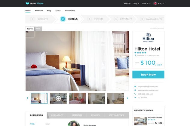 酒店在线预订网站PSD设计模板 Hotel Finder – Online Booking PSD Template插图(4)
