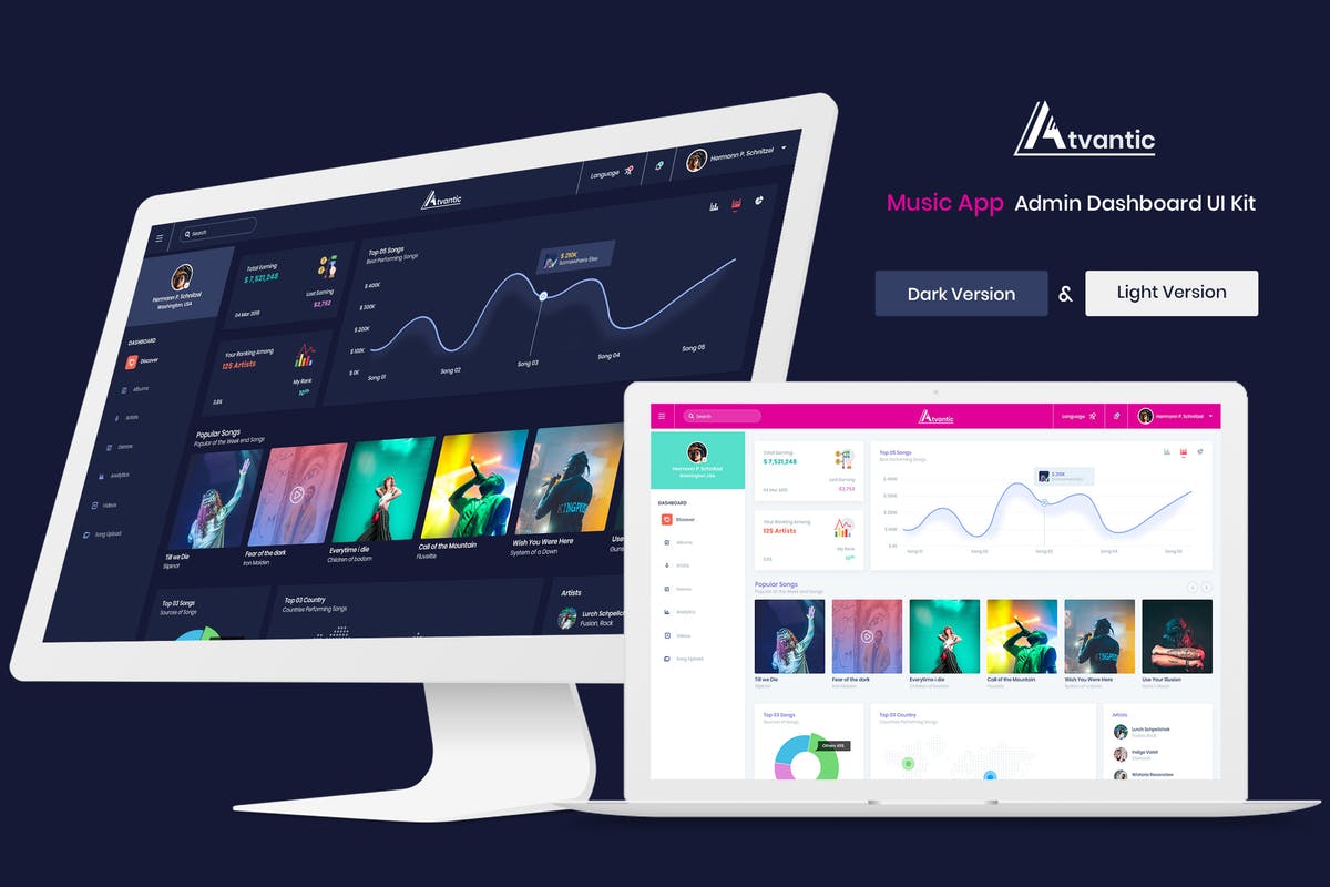 音乐发布管理APP软件应用后台UI套件 Atvantic – Music App Admin Dashboard UI Kit插图