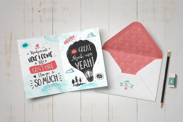 创意节日派对邀请函/贺卡样机 Invitation / Greeting Card Mock-Up插图(1)