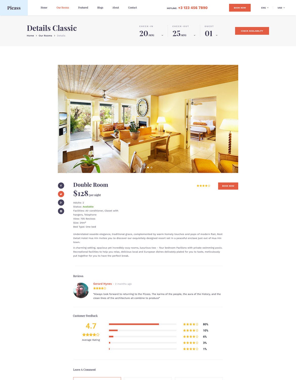 酒店预订网站设计PSD模板 Picass | Hotel PSD Templates插图(6)
