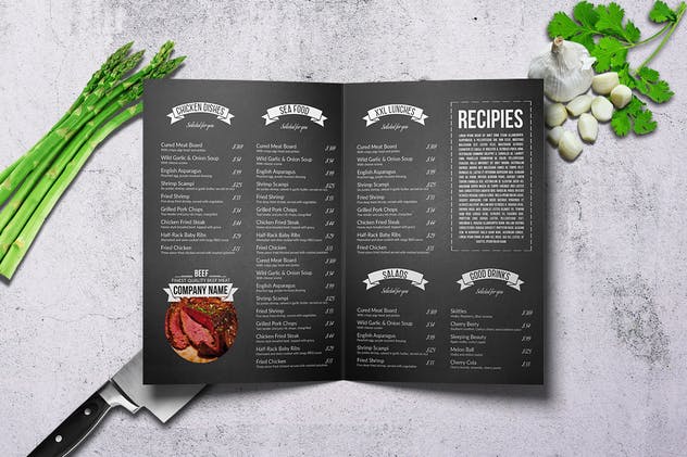 对折页高级餐厅菜单模板设计 Chef’s Bifold Restaurant Menu – A4 &US Letter 12p插图(2)