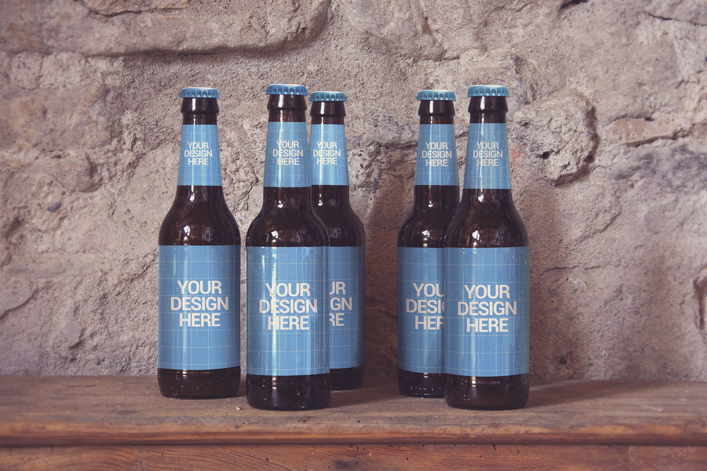 啤酒瓶外包装设计样机模板 5 Perspectives Bottles插图