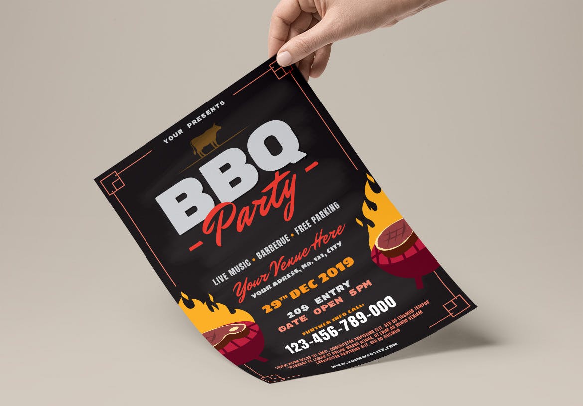 BBQ烧烤主题活动海报传单设计模板素材 BBQ Party Flyer插图(1)