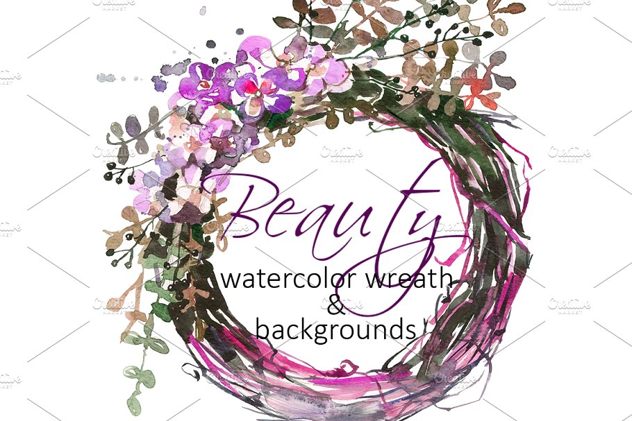 水彩花环剪贴画 Watercolor Floral Wreath Clip Art插图(3)