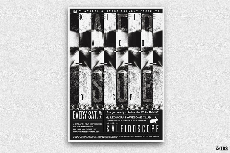 酷炫俱乐部海报宣传传单PSD模板 Kaleidoscope Flyer PSD插图(1)
