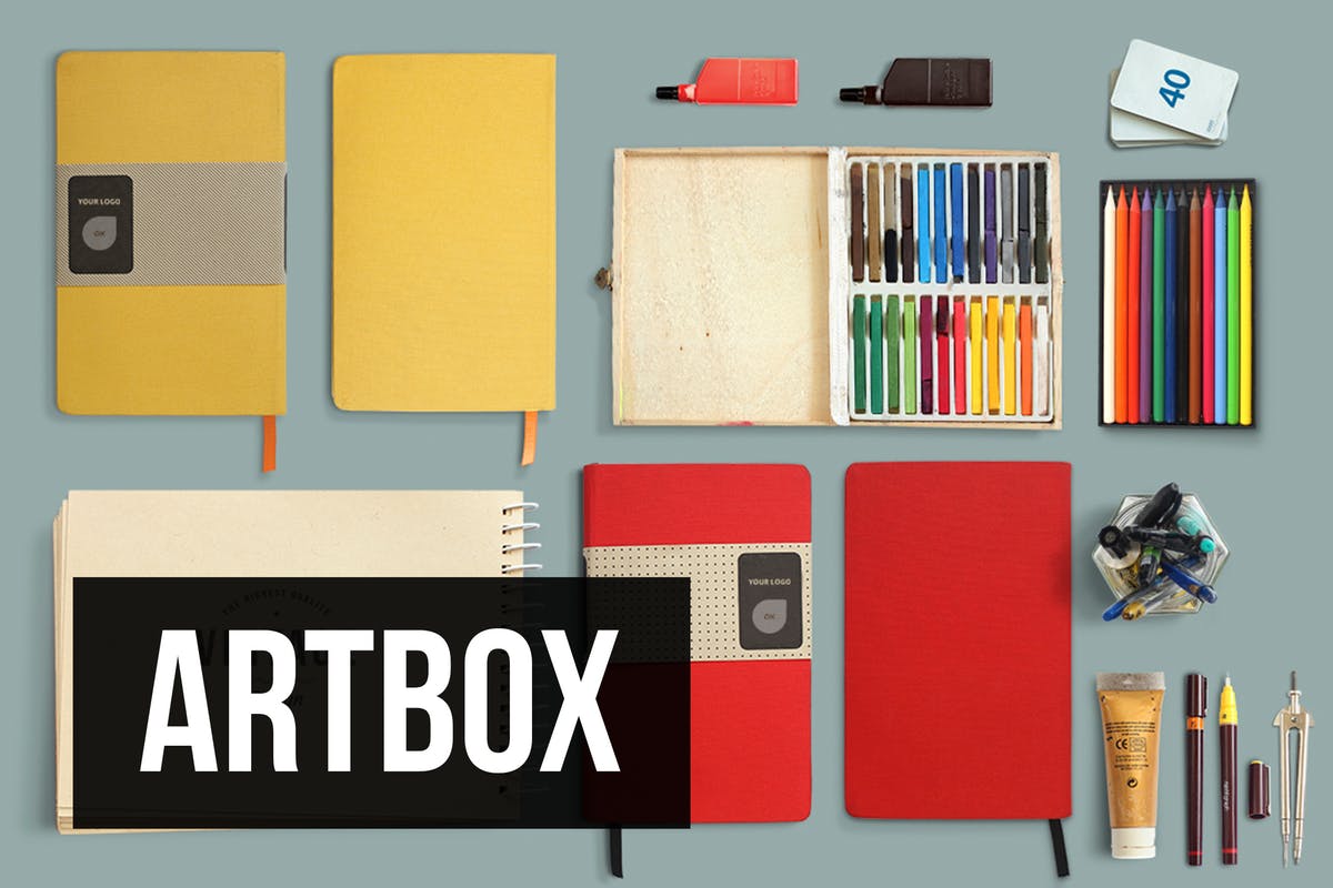 手绘设计师随身工具场景样机 ArtBox – Artistic Mockup Kit插图