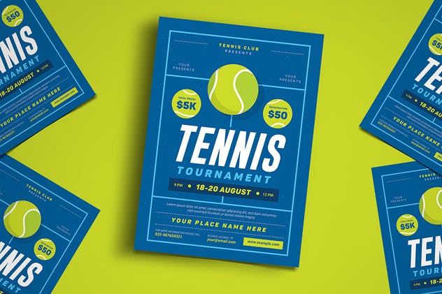 网球比赛活动预告海报设计模板 Tennis Tournament Event Flyer插图(2)
