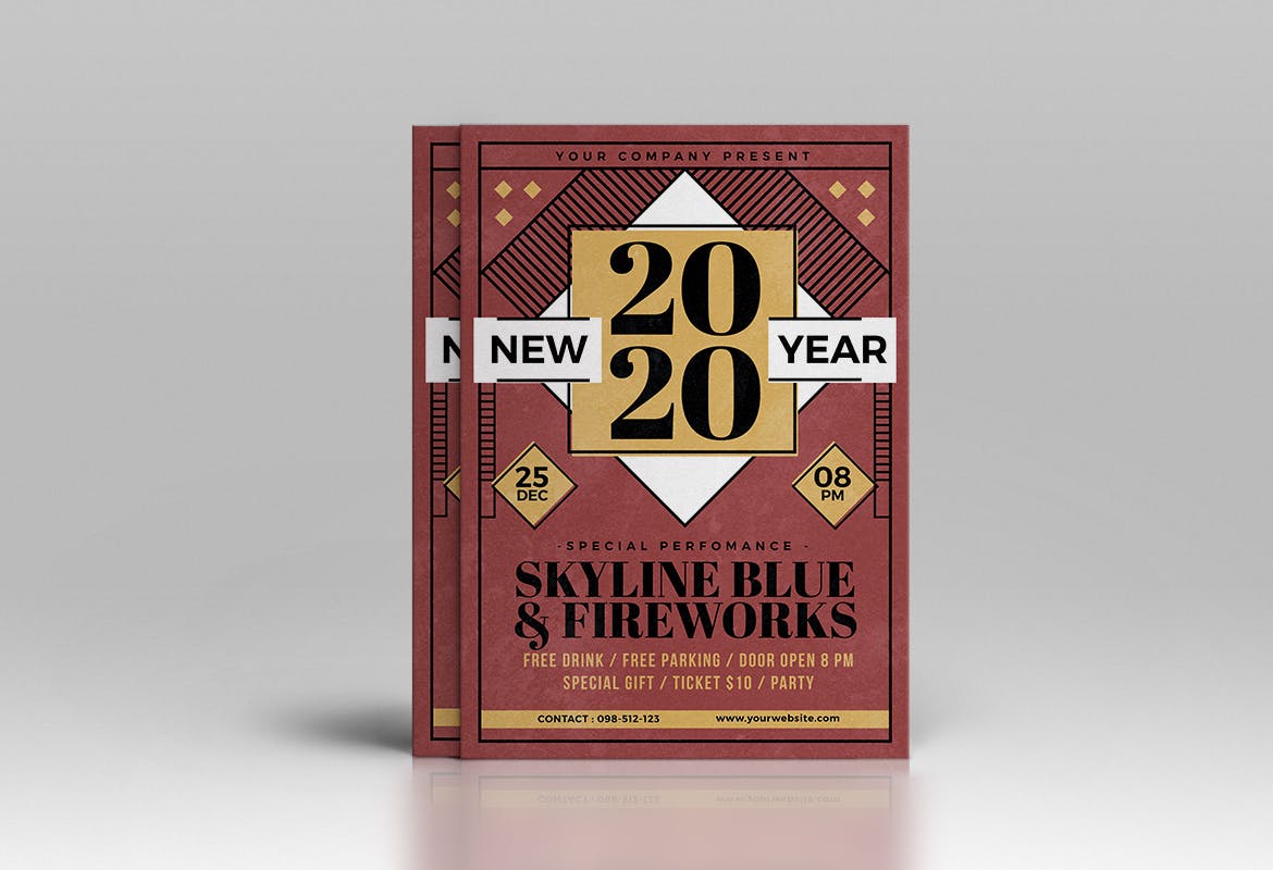 复古设计风格2020年新年庆祝活动海报传单模板 New Year Party Flyer插图(3)