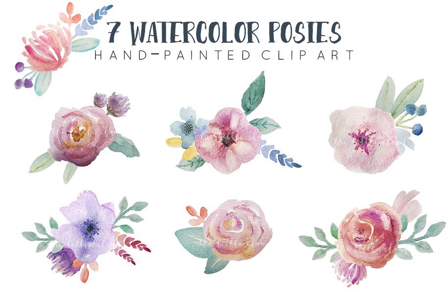 水彩花卉素材集（元素、花环&花框） Go Floral! watercolor clip art set插图(2)