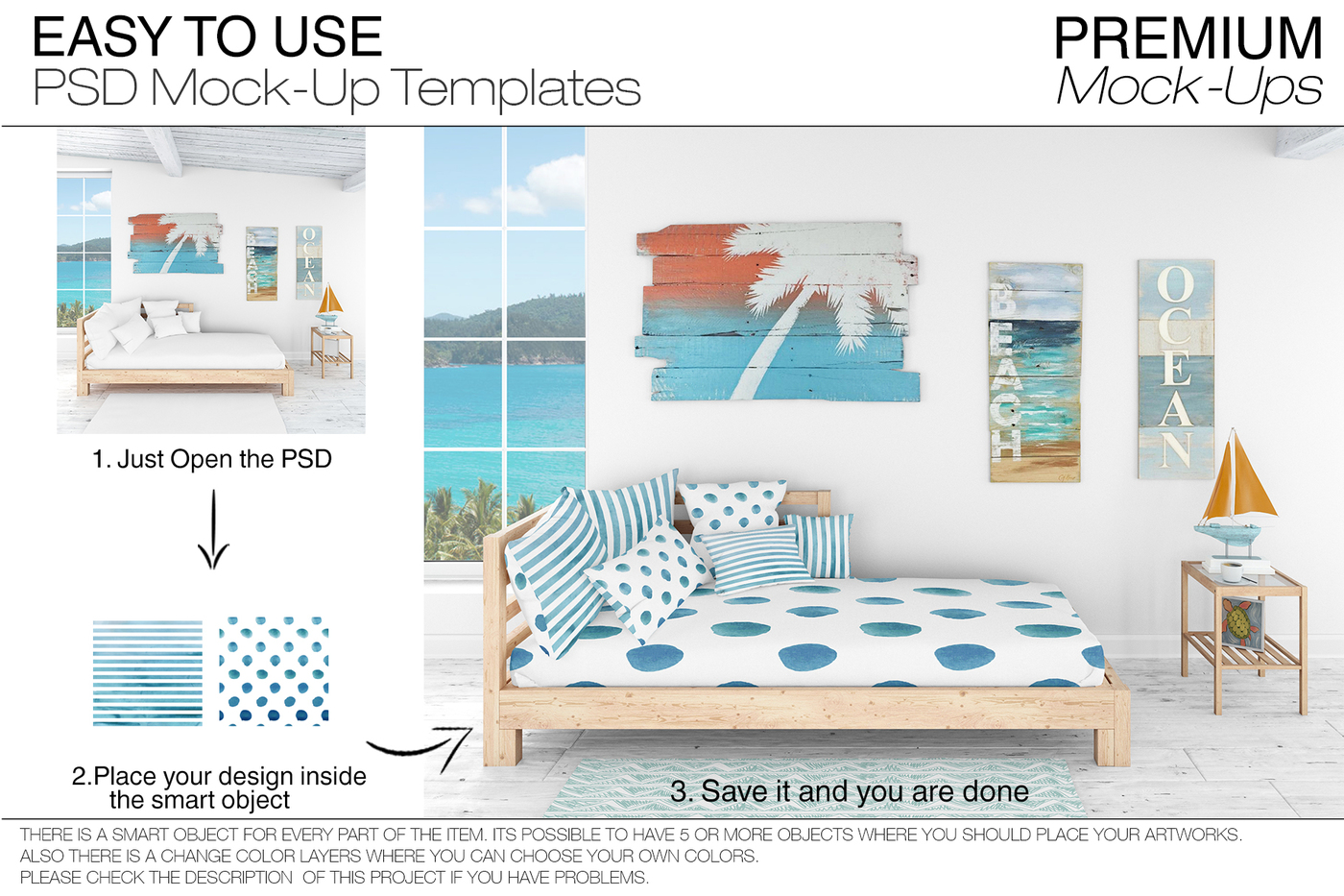 海景房枕头和框架展示样机下载 Pillows & Frames Set – Coastal Style [psd]插图(2)