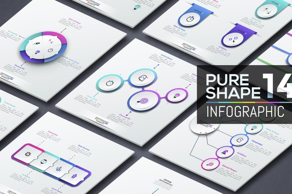 项目策划PPT模板信息图表矢量素材v14 Pure Shape Infographic. Part 14插图