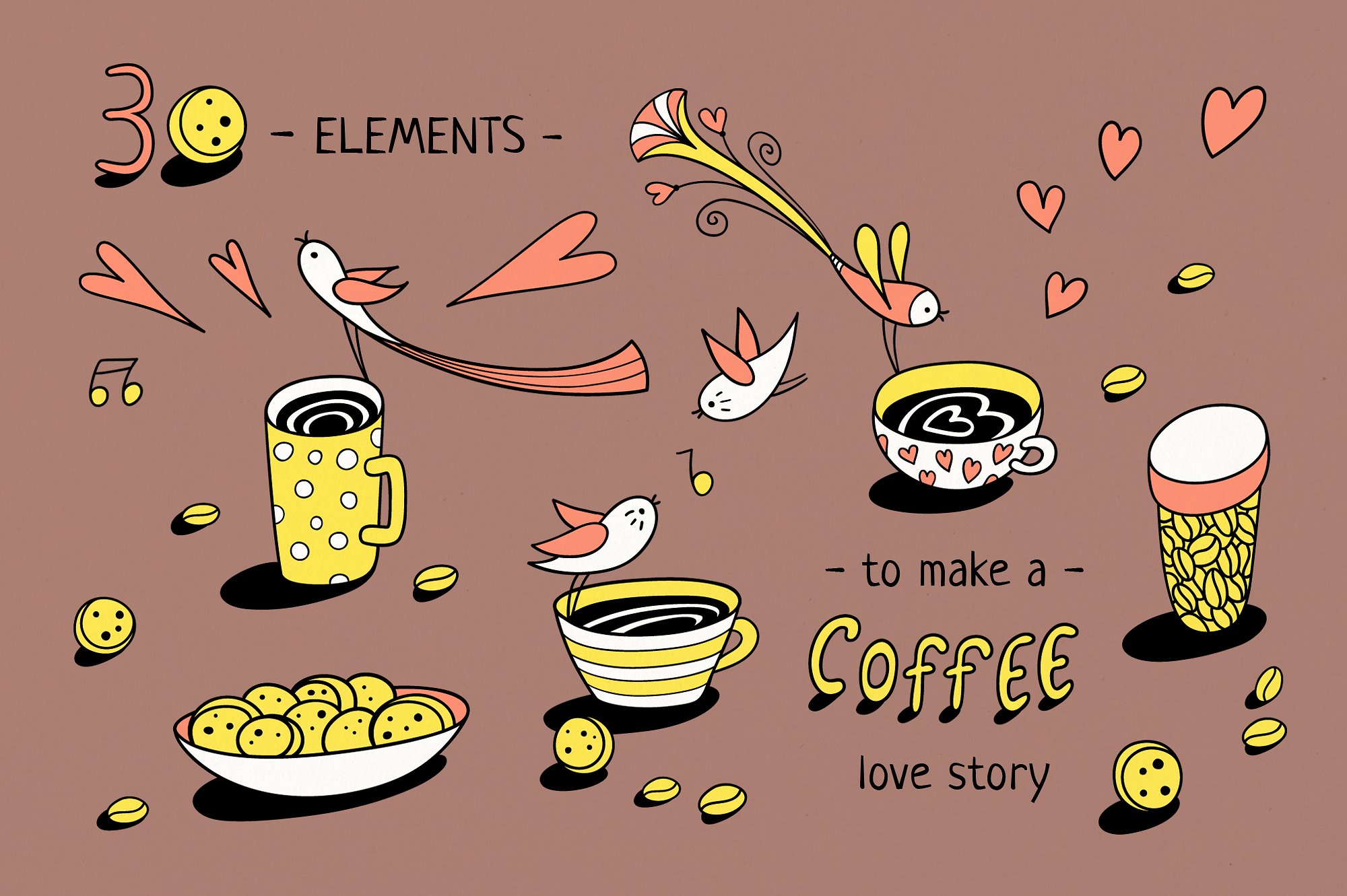 EVERY EARLY BIRD NEEDS COFFEE-手绘卡通咖啡插图素材下载[eps,png]插图(2)