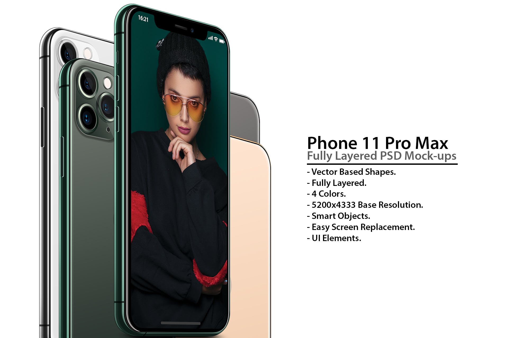 2019全新一代iPhone 11 Pro侧立面正反面视图样机模板 iPhone 11 Pro Layered PSD Mock-ups插图