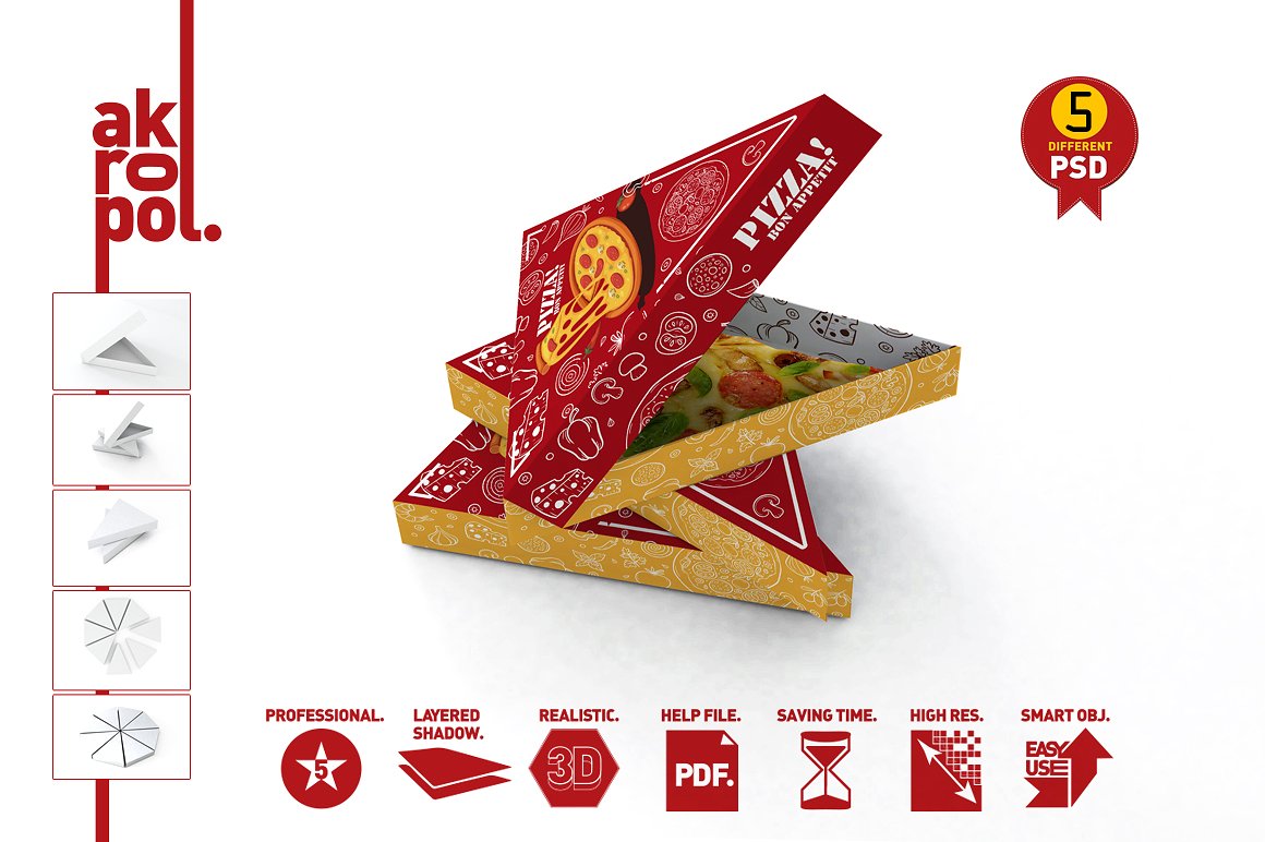 披萨切片包装盒展示模型下载 Pizza Slice Box Packaging Mockup [psd]插图(1)