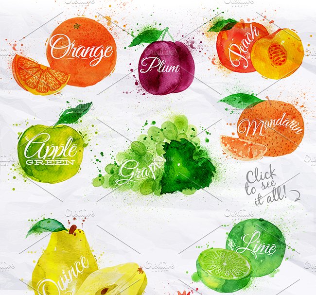 各种水果水彩剪贴画 Fruit Watercolor插图(4)