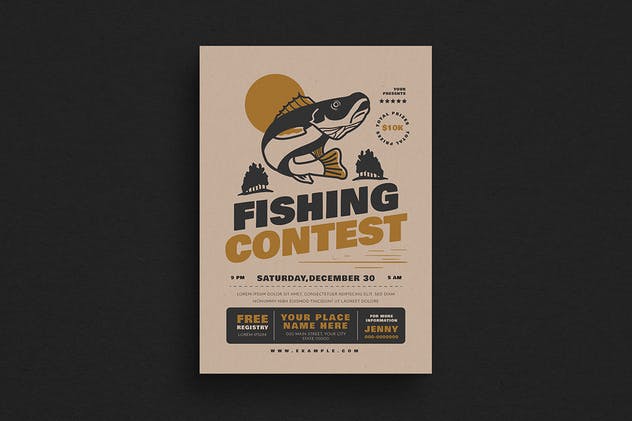 钓鱼比赛活动宣传海报设计模板 Fishing Contest Event Flyer插图(1)