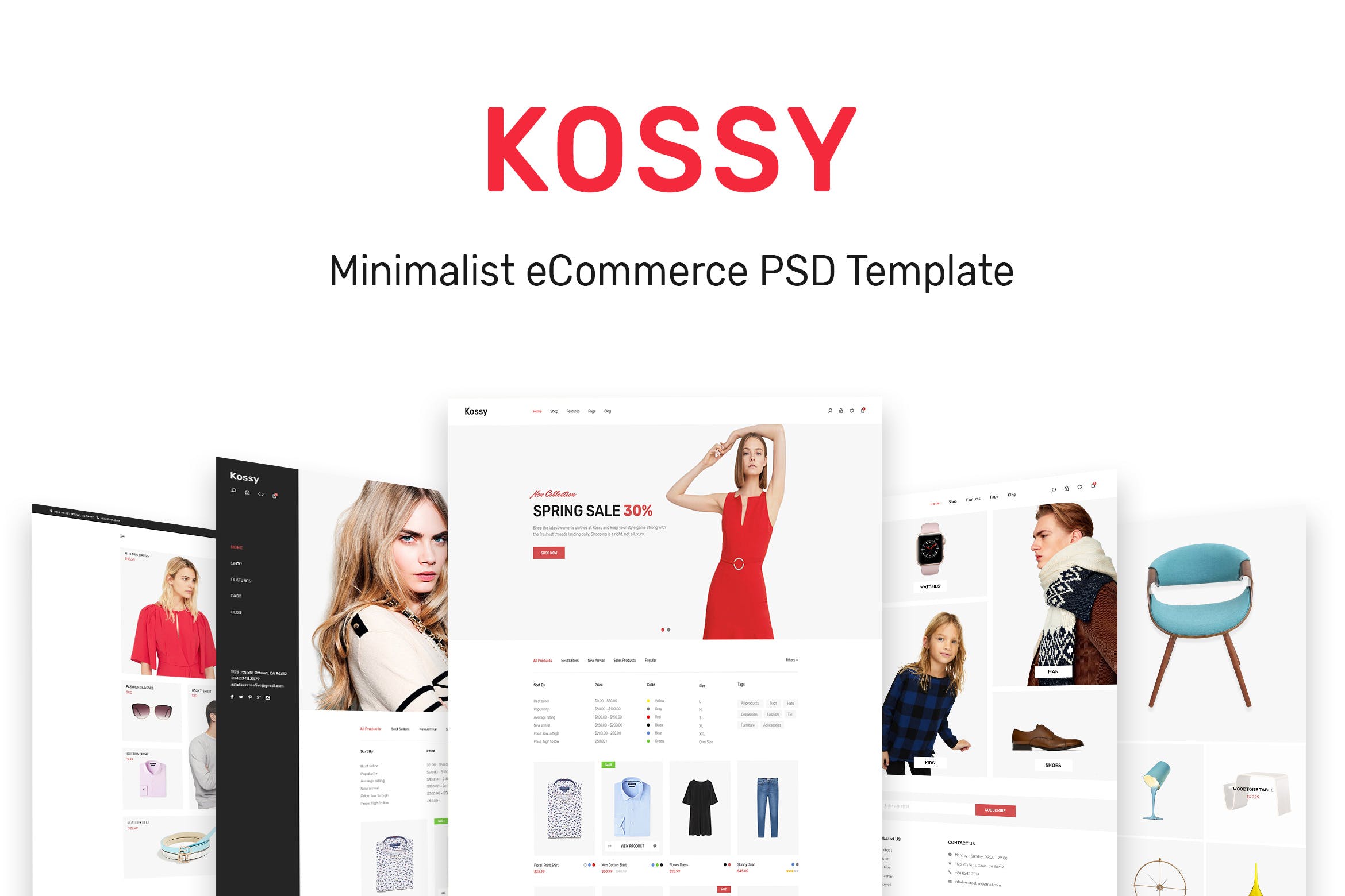 极简设计风格网上商城平台设计PSD模板 Kossy | Minimalist eCommerce PSD Template插图