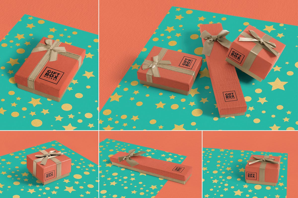 华丽设计蝴蝶结礼品盒样机 Gift Box Mockups插图