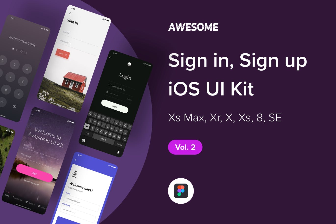 iOS手机应用注册登录界面设计UI套件v2 Awesome iOS UI Kit – Sign in / up Vol. 2 (Figma)插图