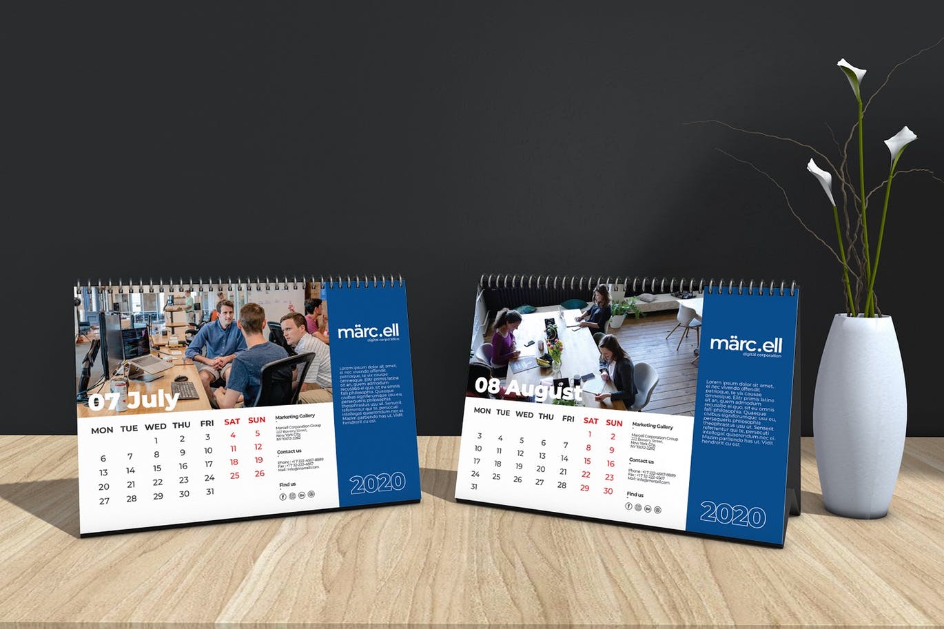 2020年深蓝色翻页台历表设计模板 Marcell Corporate Table Calendar 2020插图(5)