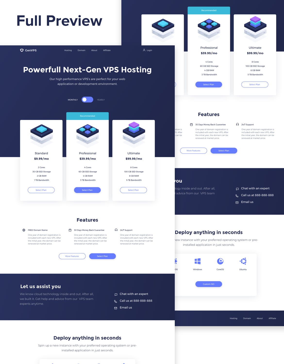 VPS云服务器套餐页面着陆页设计模板[PSD&SKETCH, XD] VPS Hosting Pricing Table – Landing Page Template插图(1)