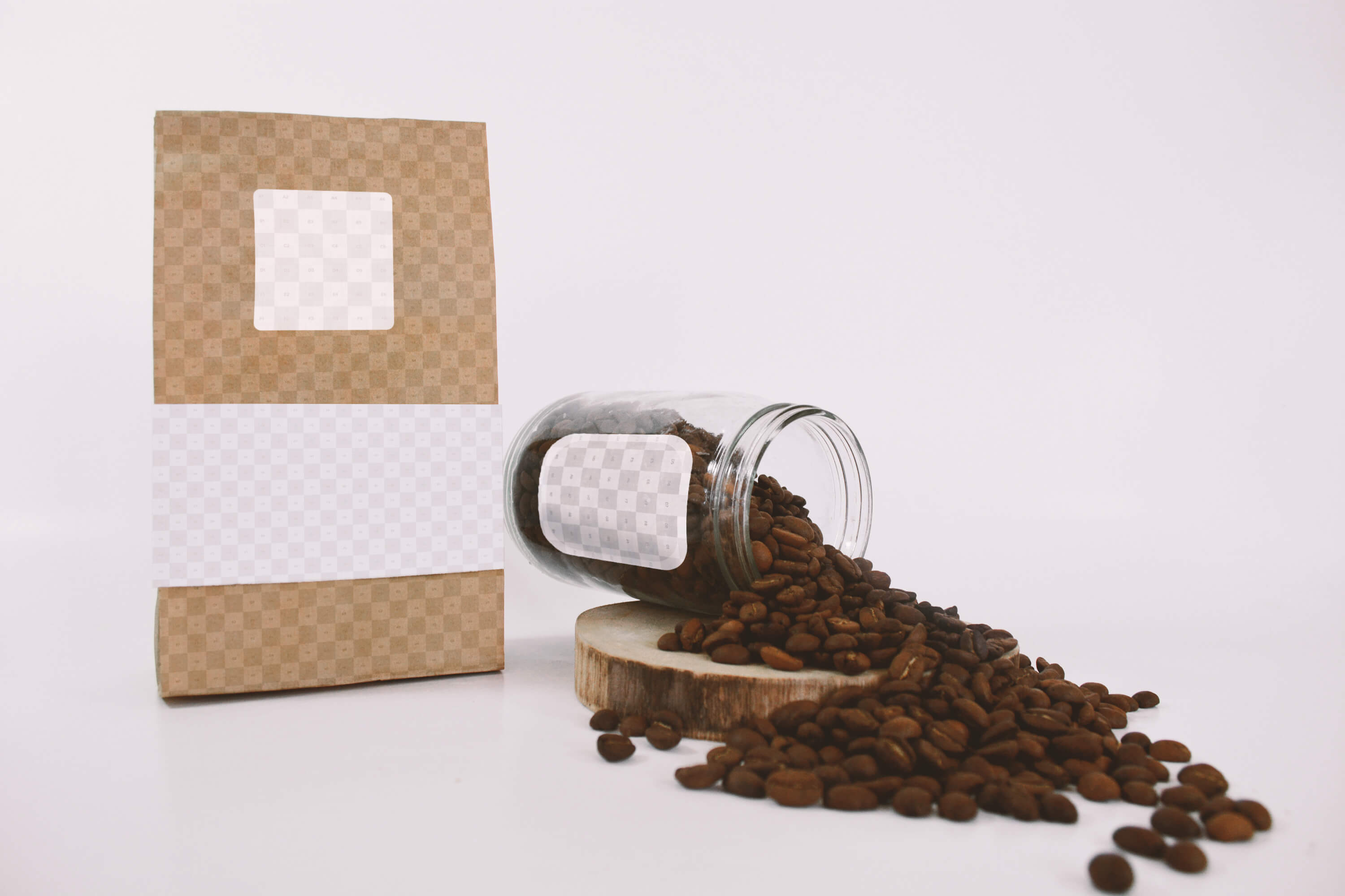 咖啡豆包装袋&玻璃存储罐样机模板 Coffee Bag and Glass Jar Mockup插图(1)
