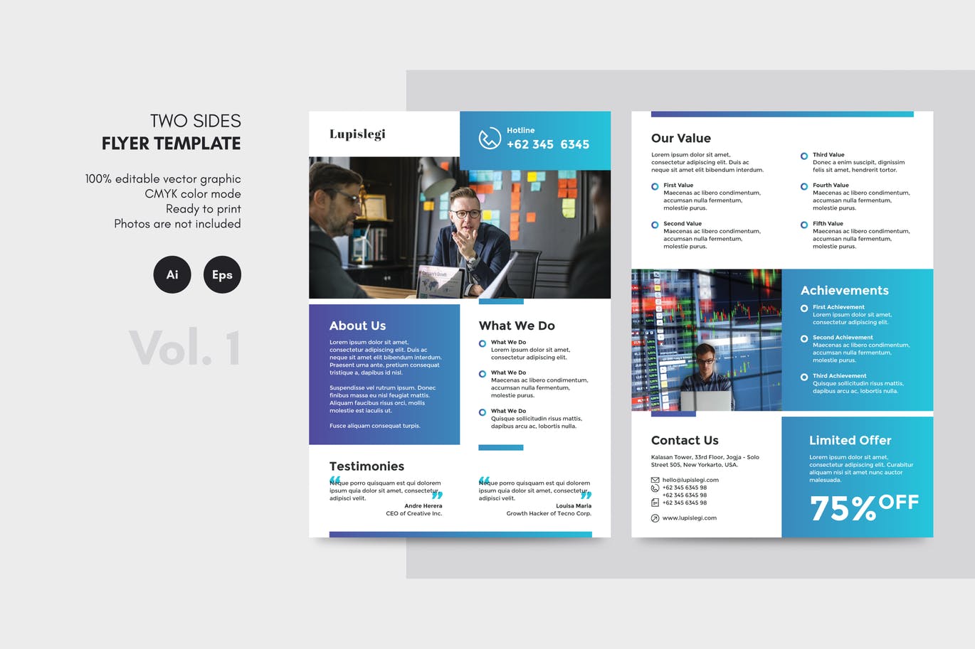 双面印刷排版信息科技公司宣传单设计模板v1 Two Sides Flyer Template V. 1插图