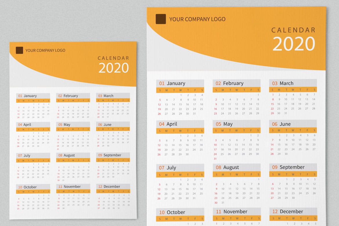 单色设计2020日历表年历设计模板 Creative Calendar Pro 2020插图(2)