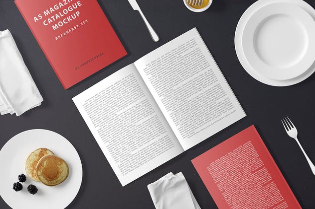早餐场景A5杂志画册样机 A5 Magazine Catalogue Mockup – Breakfast Set插图(9)