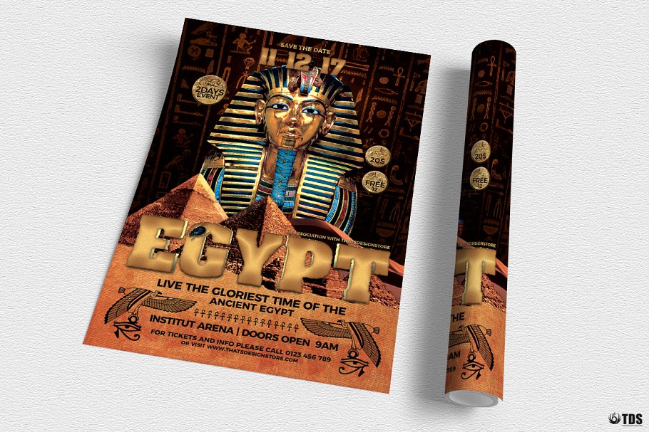 古埃及历史考古主题传单PSD模板 Ancient Egypt Event Flyer PSD插图(2)