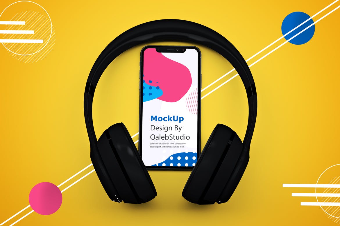 创意在线听歌音乐APP应用UI设计效果样机模板 Abstract Music App MockUp插图(3)
